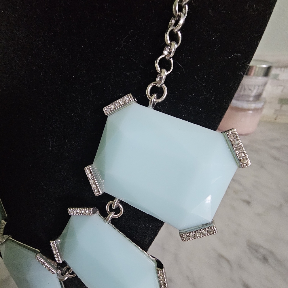 Nwot Banana Republic Blue glass Square Statement Necklace with Rhinestones - Picture 7 of 16